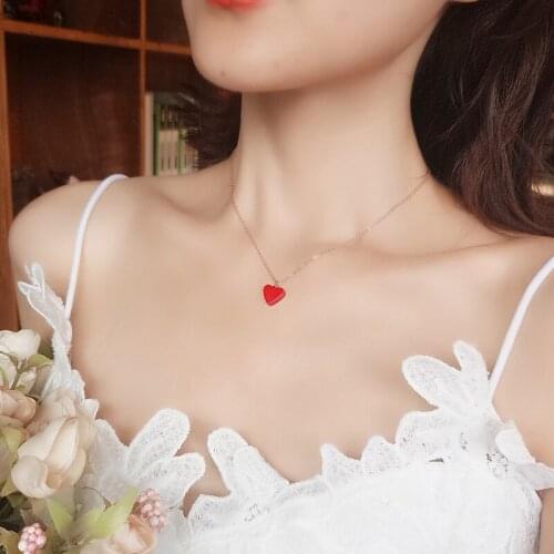 Red Heart Necklace Titanium Steel Rose Gold color Women hearts charm Pendant Necklaces ,wholesales price