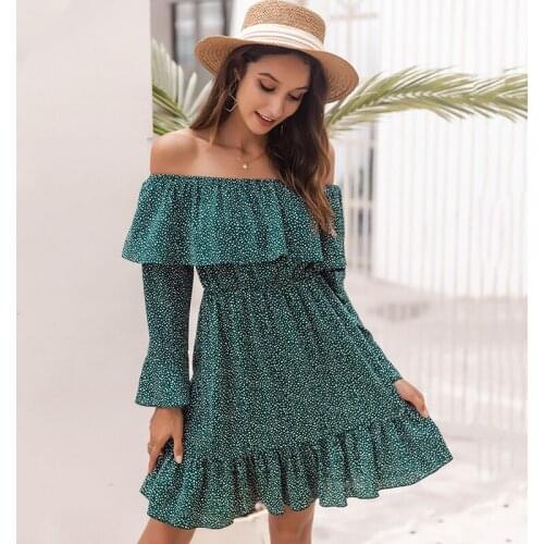 Womens vintage polka dot dress shirt autumn off shoulder casual dress women winter dress ruffled vestidos 2020