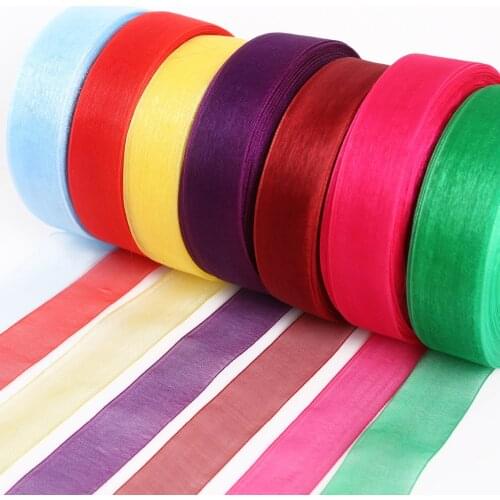 25mm 50Yard Single Face Organza Ribbon Light Color Wedding Decor Satin Ribbon Wrapping Scrapbooking Supplies Party Decoration