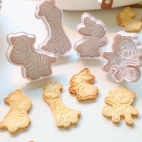 4pcs/set Stamp Biscuit Mold Christmas Cookie Cutter Fondant Animal Cook Pastry Food DIY Baking Stamp Mold Tool Molds Biscui