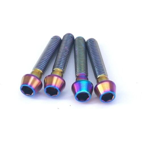 4 PCS M6x30mm Rainbow GR5 Titanium Taper Cone Allen Head Bolt For Mountain Bike