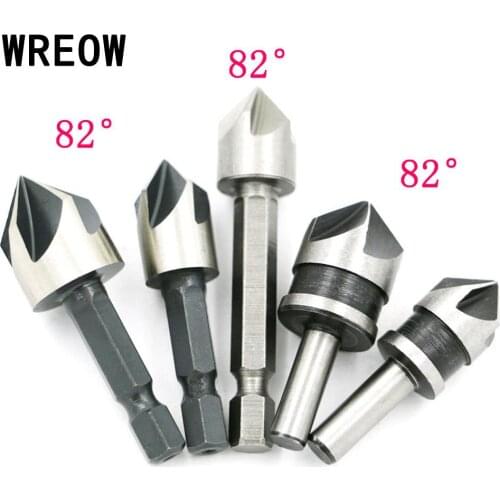 5pcs 82 Degree Chamfer Angle HSS 5 Flute Countersink Drill Bit Set Tool Chamfering Countersinking Cutter Hex Round Shank