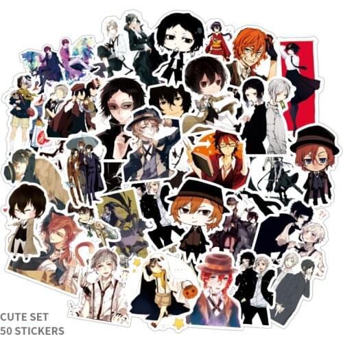50pcs Bungo Stray Dogs Anime Stickers Waterproof Graffiti Car Sticker For Laptop Skateboard Luggage Fridge PVC Toys DIY Stickers