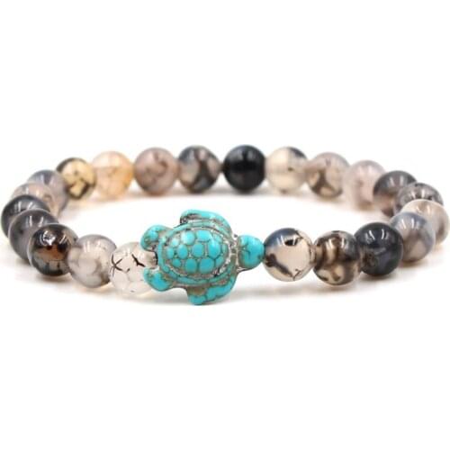 8mm xg34 Black dragon bead Bangles turquoise tortoise Buddha Prayer Yoga Bracelet women men nature stone Party Wedding Jewelry