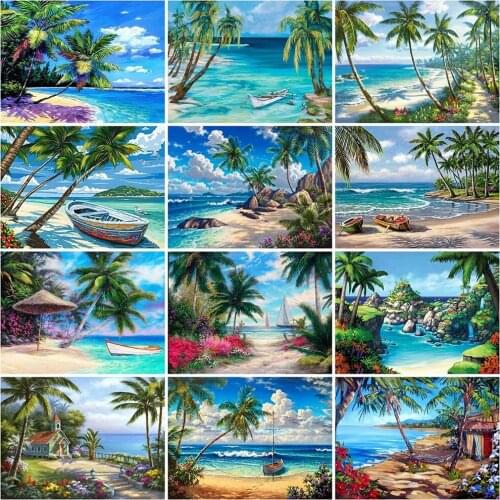 ARMYQZ 5D DIY Diamond Painting Seaside Cross Stitch Kit Diamond Embroidery Tree Landscape Needlework Home Decorations