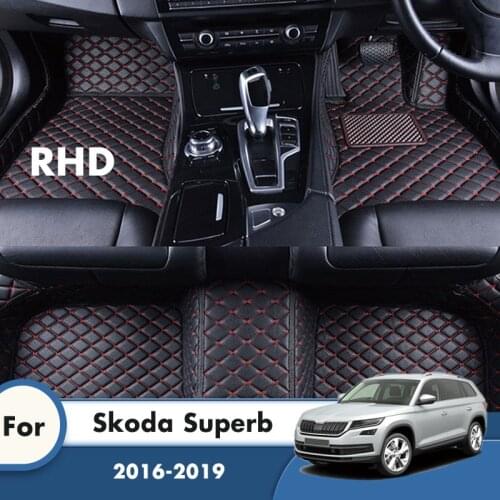 RHD Carpets For Skoda Superb 2019 2018 2017 2016 Artificial Leather Car Floor Mats Foot Pads Automobile Car Accessories Interior