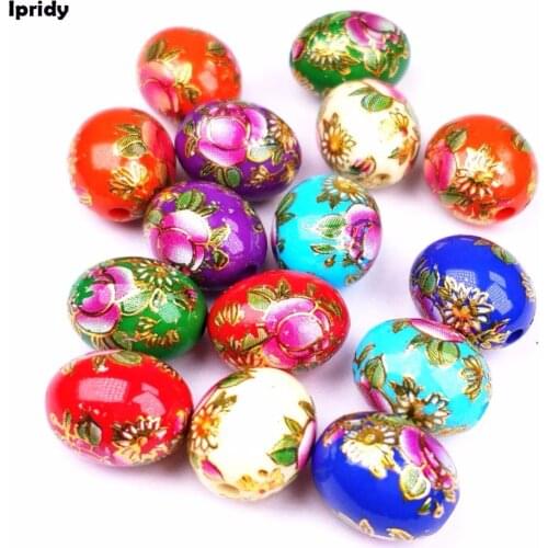 Free Shipping Mix Japan Painting Vintage Japanese Drawing Beads Oval Round the bottom of Pink Flower Pattern 10X14mm 10Pcs /lot