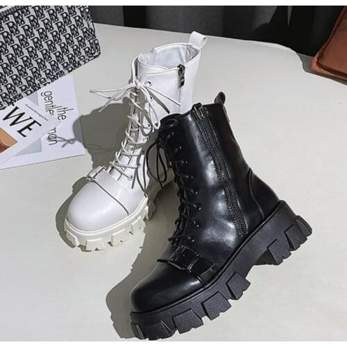 Pink Girl Series Boots Trend Ankle Boots Female High Top Fashion Leather Shoes Platform Black Boots Female Dr Muier Wedges