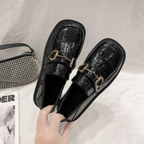 Lisapie Lolita Shoes Size 42 Women Loafers Square Toe Vintage Metal Decoration British Style Shoes College style uniform Shoes
