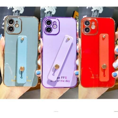 Aweful phone holder Case for iPhone X XR XS Max 11 pro max 12 Mini for iphone 7 8 Plus 6 6S SE 2020 Wrist Strap Plating Cover