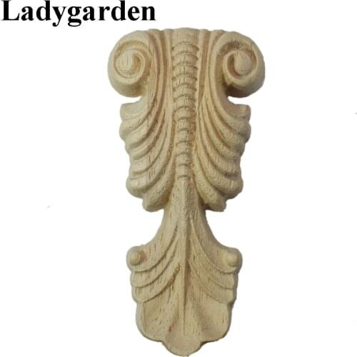 Decorative Wood Appliques Unpainted Oak Carved Wave Flower Onlay Decal Corner Home Furniture Door Decor Crafts Figurine