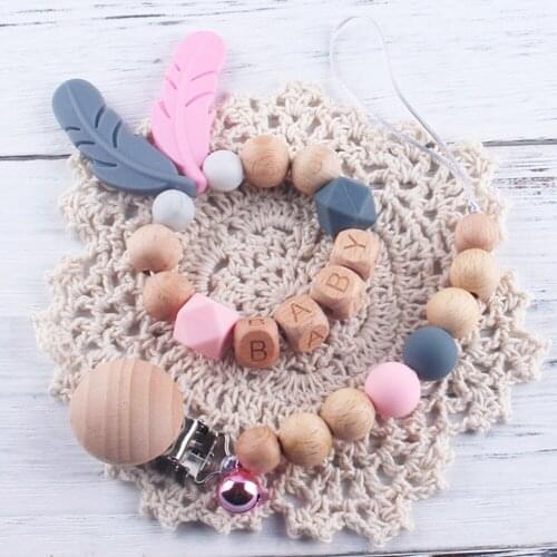 Baby Wooden Pacifier Clip Chain Beech Holder Nipple Children Clips Teether Teething Toy Toddler Infant Silicone Pacifier Wood