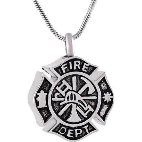 FIRE DEPT Stainless Steel ID Cremation Urn Pendant Necklace Hold Ashes Pendants in Pendant Necklace Dog Tag Memorial Urns