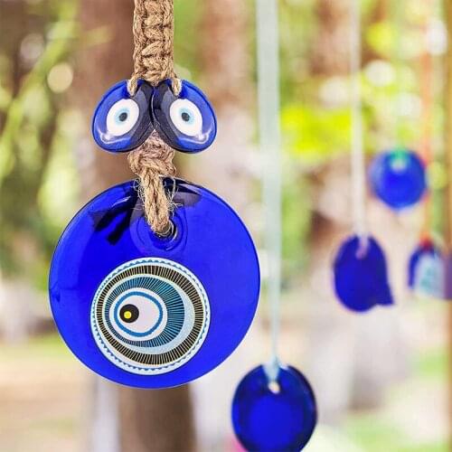 H&D Glass Turkish Blue Evil Eye Pendant Lucky Amulet for Wall Hanging Talisman Boho Home Office Decor Protection Gift Car Charms