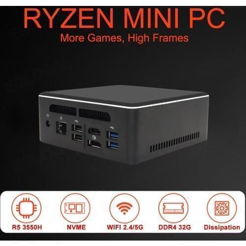 AMD Ryzen R5 Eglobal Mini PC мини пк with Vega 8 Graphic 4K UHD DP HDMI Gaming Computer Desktop PC Nvme SSD Max 32GB DDR4