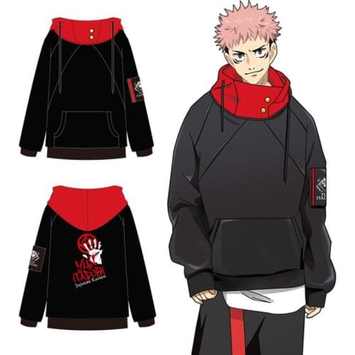 Anime Jujutsu Kaisen Itadori Yuuji Cosplay Costumes Long Sleeve Hooded Gojo Satoru Black Cotton Outwear Pullover Top Coat