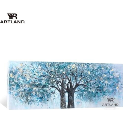 Beautiful light blue lover trees for wall decoration Hand drawn abstract oil painting on canvas hanging picture for living room