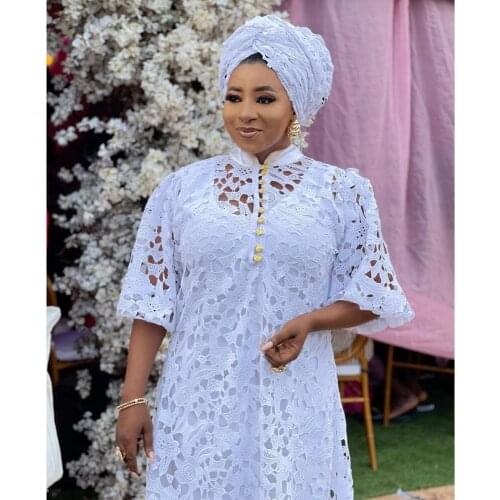 Lace African Dresses For Women Dashiki Africa Clothes Plus Size White Boubou Africain Femme Elegant Kaftan Wedding Party Dress