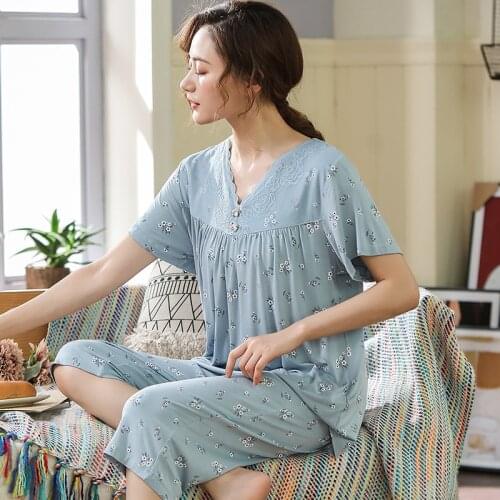 Summer Women Pyjamas Home Clothes Plus Size XXXL Sleepwear Set Pajamas For Women Pijama Sets Modal Cotton Pijamas Mom Best Gift