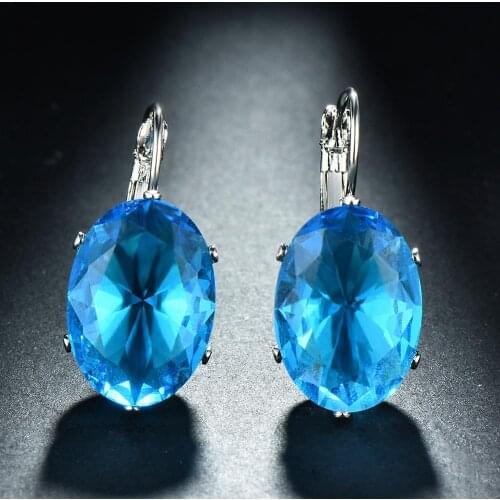 Luckyshien 14*19 mm Brand New Jewelry Fire Oval Sky Blue Quartz Crystal Wedding Earrings Russia USA Australia Dangle Earrings