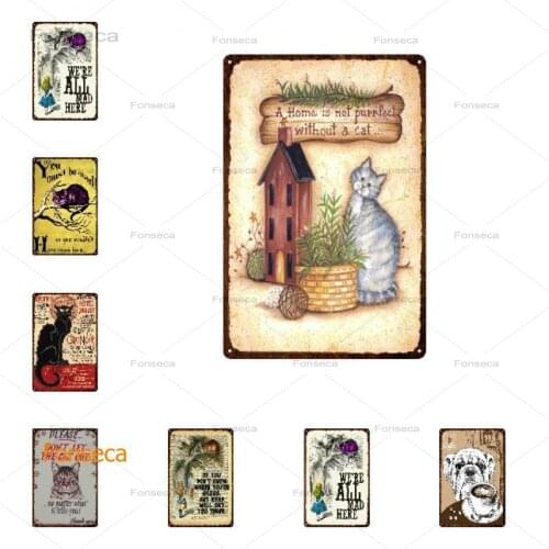 Cute Pet Cat and Dog Sign Iron Painting Metal Animal Tin Sign Vintage Plates for Wall Art Retro Poster Modern Home Decoration