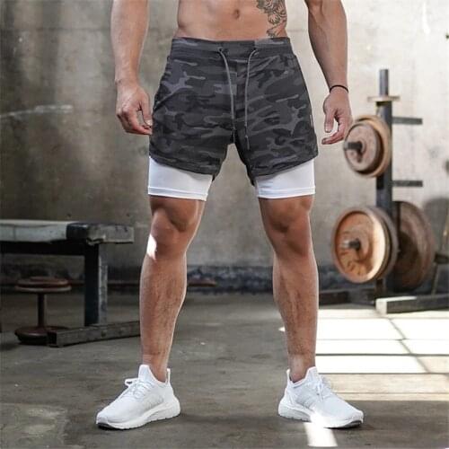 Men Running Shorts 2 In 1 Double-deck Quick Dry GYM Sport Shorts Fitness Bodybuilding Workout Beach Shorts Male Running Shorts
