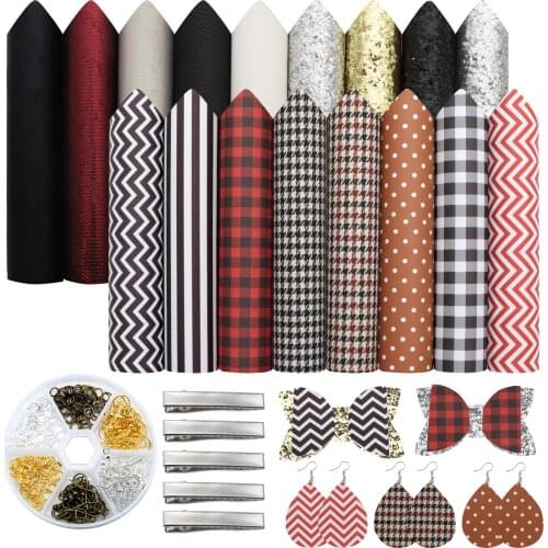 17pcs Leather Earring Making Kit,Including 6 Styles of Faux Leather Sheets,Tools and Metal Clip for Earrings Craft Making Supply