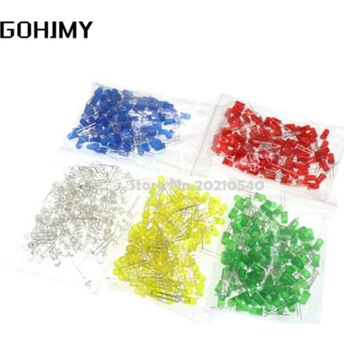500Pcs/lot 5MM LED Diode Kit Mixed Color Red Green Yellow Blue White 5value*100pcs