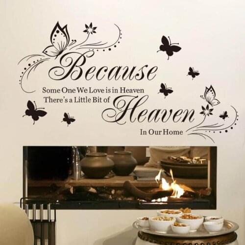 DIY Wall Sticker For Kids Rooms Because Heaven Butterfly English Quotes Letter Decal Poster Home Decoration Accessories