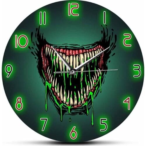 Evil Fanged Jaw with Dripping Poison Horror Wall Clock Carnivorous Vampire Halloween Decor Predatory Monster Silent Wall Clock