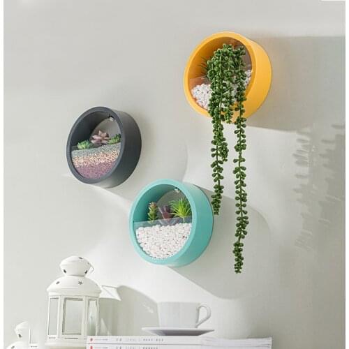 Wall Flower Pot Plastic Hanging Cactus Flower Pot Round Fish Tanks Potted Flower Basket Home Wall-Mounted Decorative Ornaments