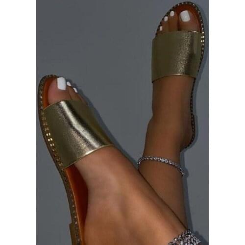 2021 summer new style fashion casual round toe open toe solid color all-match flat-bottomed outdoor female beach slippers