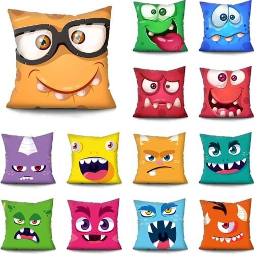 Cute funny cartoon cushion cover Double-sided printing cushion cover Super Soft Short Plush Pillowcase Car Sofa Home Decor