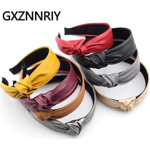 Autumn Winter PU Leather Hairband Knot Headbands for Women Korean Style Hair Accessories Girls Hair Hoop Fashion Headwear Gifts