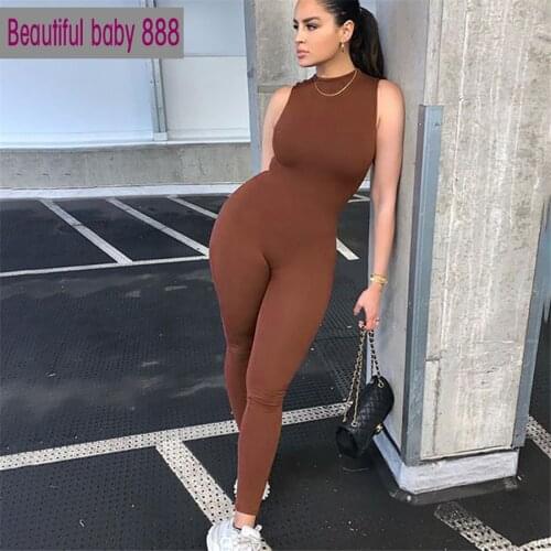 Meqeiss 2021 Autumn Solid Basic Black White Jumpsuit Overalls Women Street Casual Wear Sleeveless Fitness Outfit Playsuit Female