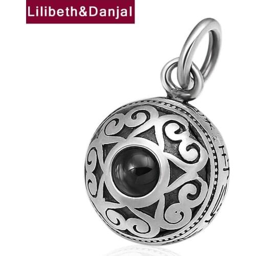 Frosted Nano Micro Engraving Design Amulet Bead Necklace Pendant Real 925 Sterling Silver Vintage Jewelry Women Men 2021 New P30