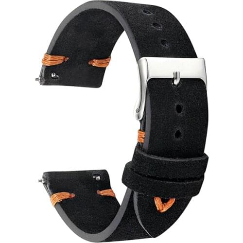 Watch Bands Genuine Leather Suede Watch Strap Belts 18mm 20mm 22mm High Quality Black Watchband Repair Tools Accessories KZSD03