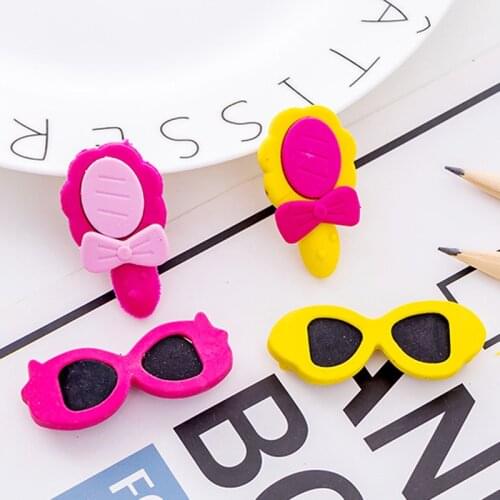 20 Pcs/Lot Rubber Eraser Creative Ring Lipstick Sun Glasses Eraser Rubber Cute Cartoon Student Stationery Funny Office Gift