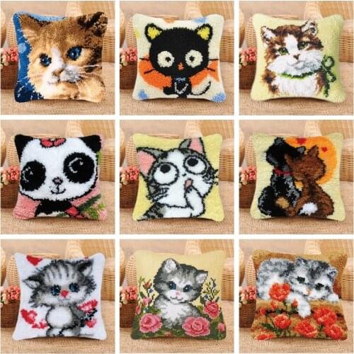 DIY Cats Latch Hook Rug Canvas Knitted Cushion Embroidery Crocheting Latch Hook Kit Cross Stitch Fomiaran Unfinished Needlework