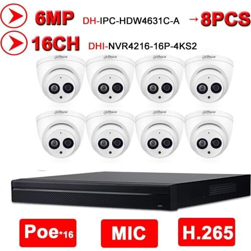 Dahua NVR Kit 6MP 16+8 Security CCTV camera 8PCS 6MP IP Camera IPC-HDW4631C-A 16POE 4K NVR NVR4216-16P-4KS2 Surveillance Securit