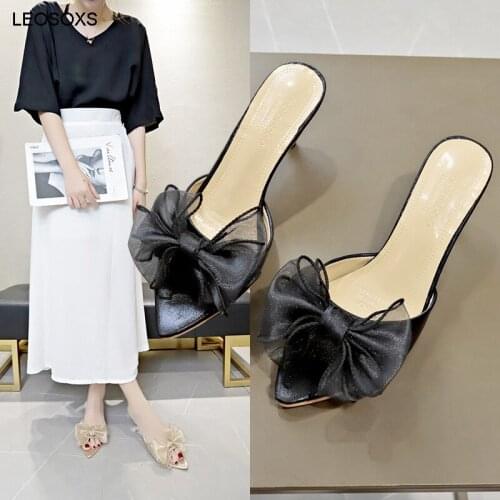 High Heeled Slippers Thin Heeled Fashion Womens Sandals 2021 Summer New Sexy Bow Theel One-piece Womens Sandals