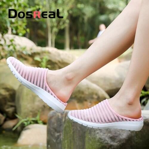 Summer Women Slippers Casual Dosreal Womens Soft Comfortable Mesh Flat Slides Half Beach Slippers For Female White Flip Flops