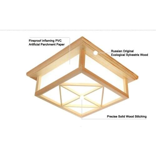 Modern Square Surface mounted OAK Wood PVC lamparas de techo home wooden led ceiling lamp fixture for living room bedroom
