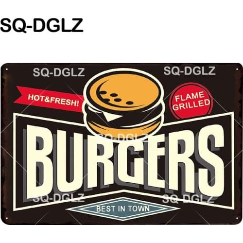 [SQ-DGLZ] Fresh BURGERS Metal Sign Vintage Bar Decor Tin Sign Plaque Vintage Pub Bar Decor Metal Borden Art Poster Plate