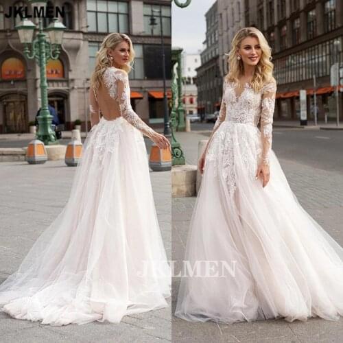 Long Sleeve Boho Wedding Dresses V Neck Ivory Lace Appliques Beach Bridal Gowns Bohemian Wedding Dresses Vestido De Noiva