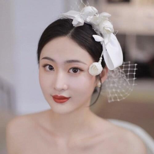 Wedding Bridal Barette Headpiece Party Tiara White Bow-Knot Bridcage Veil Hair Clip Accessories Women Headware diadema mujer