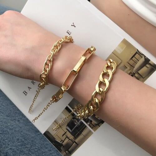 Punk Chunky Chain Bracelets for Women Hip Hop Rectangle Thick Link Chain Couple Bracelet on Hand Chain Trendy Jewelry Gift