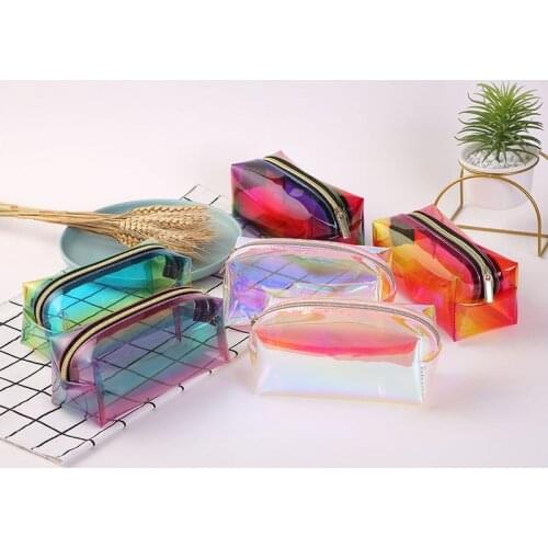 2020 Women Laser TPU Cosmetic Bag Fashion Holographic Cosmetic Makeup Pouch Ladies Laser Zipper Purse Bag Toiletry Cases