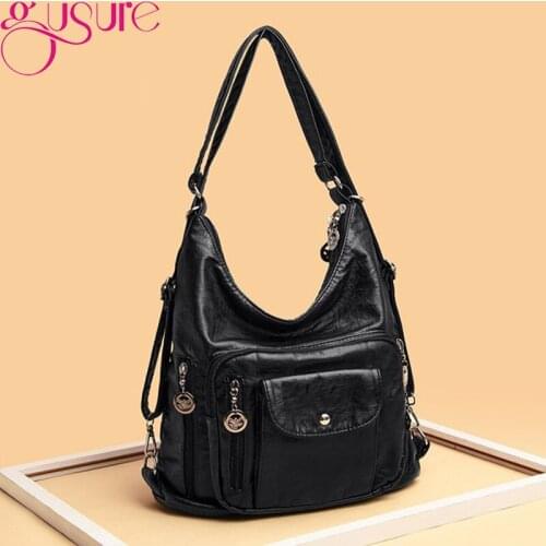 Gusure Vintage Female Shoulder Crossbody Bags Fashion PU Leather Large Capacity Hobo Bag For Women Casual Travel Handbag Purse