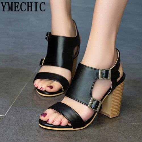 YMECHIC 2019 New Buckle Strap Sandals Women Block High Heel Ladies Summer Shoes Woman Daily Gladiator Sandal White Red Plus Size